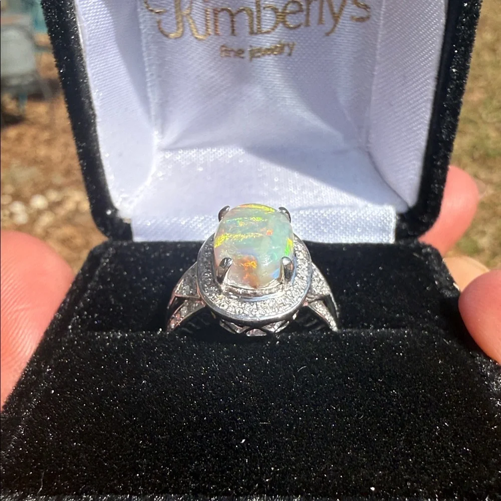 Natural Opal and Diamond Ring 14k White Gold - Picture 7 of 17